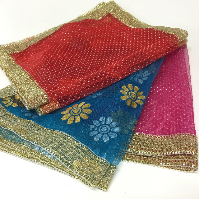 TABLE MAT, Indian w Gold Border - Blue, Pink or Red